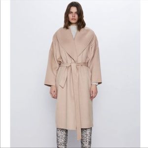 🔥NWT Zara shawl belted Wrap coat NWT Wool Camel.